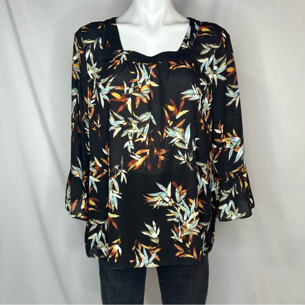 EMALINE Abstract Floral Foliage Patterned Top, Large